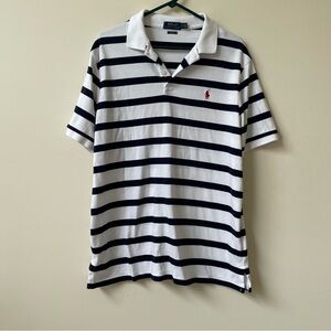 Ralph Lauren Men's Polo Shirt - Navy and White Stripes